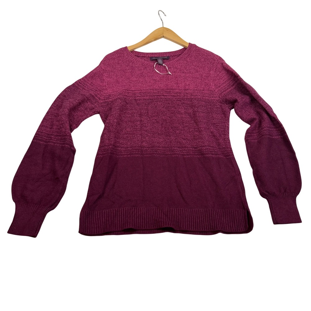 Gloria Vanderbilt Womens Ombre Knit Balloon Sleeve Sweater Purple Magenta Medium